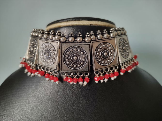 Navratri Oxidase Silver Chokar Necklace
